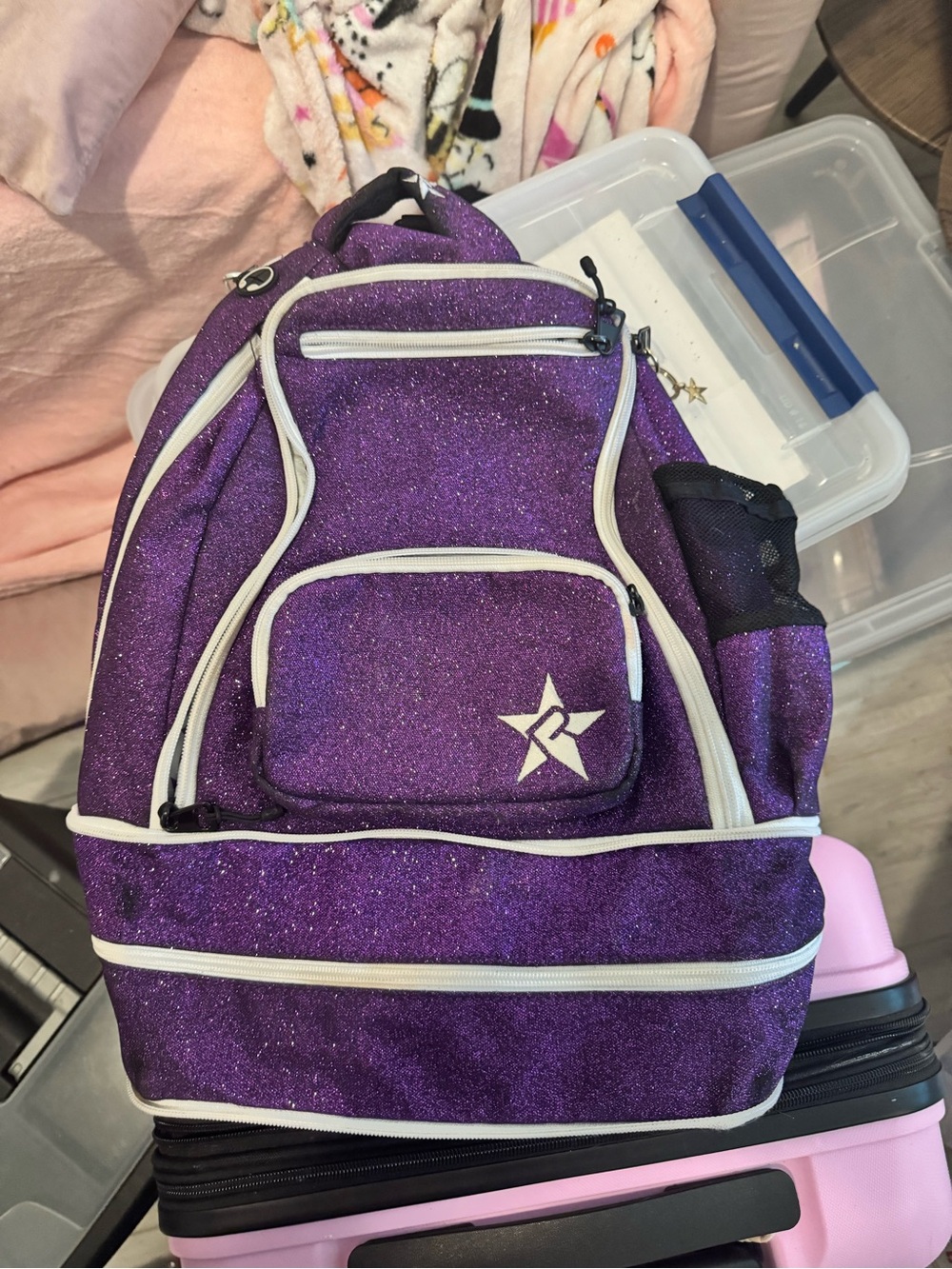 REBEL ATHLETICS cheerleader purple glitter baby dream bag💜